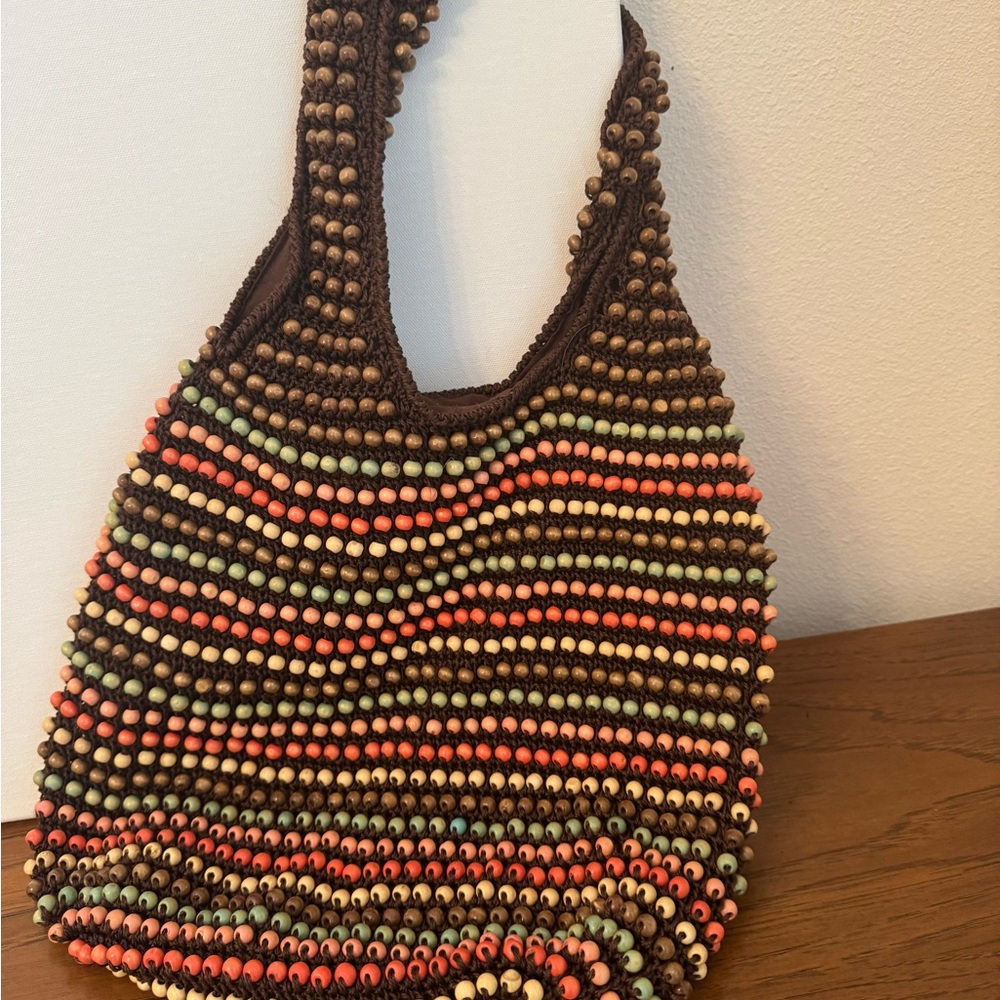 Roxy Brown and Orange Hobo Bag with Beaded Design